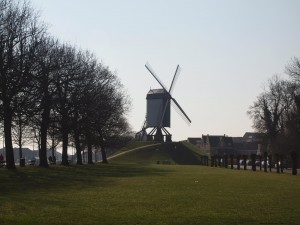 One of the remaining historic windmills on the edge of the historic core of Bruges.