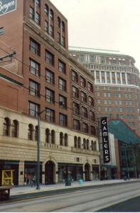 A photo I just happened to take of Main Street in 1986.  Bergers (now the Belesario) on the left, the low Gamler's Building with a marble facade in the center and the Hyatt Hotel on the right.  