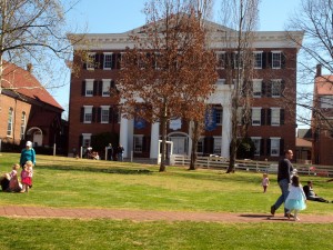 Historic Salem Square in Old Salem is surrounded by an active college, museum exhibit buildings and historic residences.  Together they tell a complex and nuanced story.