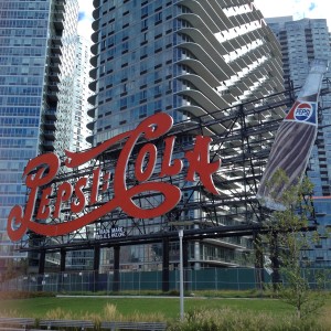 The famous restored Pepsi-Cola sign now a feature of Long Island City's waterfront park.