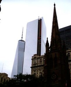 One World Trade Center (left with spire) was just named the tallest building in North America.  Can mega-skyscrapers really be green?