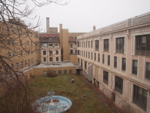 The historic courtyard of the Buffalo Homeopathic Hospital.