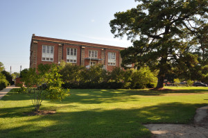 The rear of Lee H. Nelson Hall.  The interior and exterior of the building, the landscape and the operations of the facility have been evaluated in The Greening Plan.