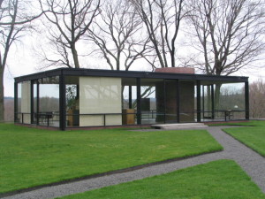 The Glass House was designed with a radiant heating system and no air conditioning.  The house is ventilated and cooled in warm weather by opening the doors on each of its four sides and lowering the shades as the sun hits the building.