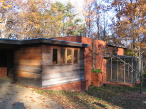 The Pope-Leighey House, a Usonian house designed by Frank Lloyd Wright, and currently located in Alexandria, VA after two moves, was designed originally in 1947 with many passive design features.