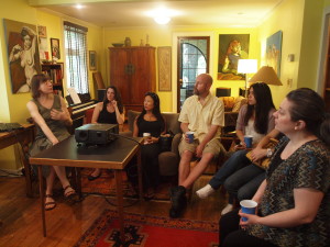 First year students learning about garden cities in a historic Sunnyside Gardens home.  